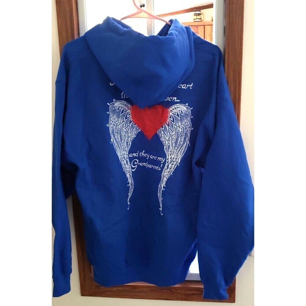 Hoodie Sweatshirt Size L Big Piece of my Heart Grandparents Memorial Royal Blue - Picture 5 of 5